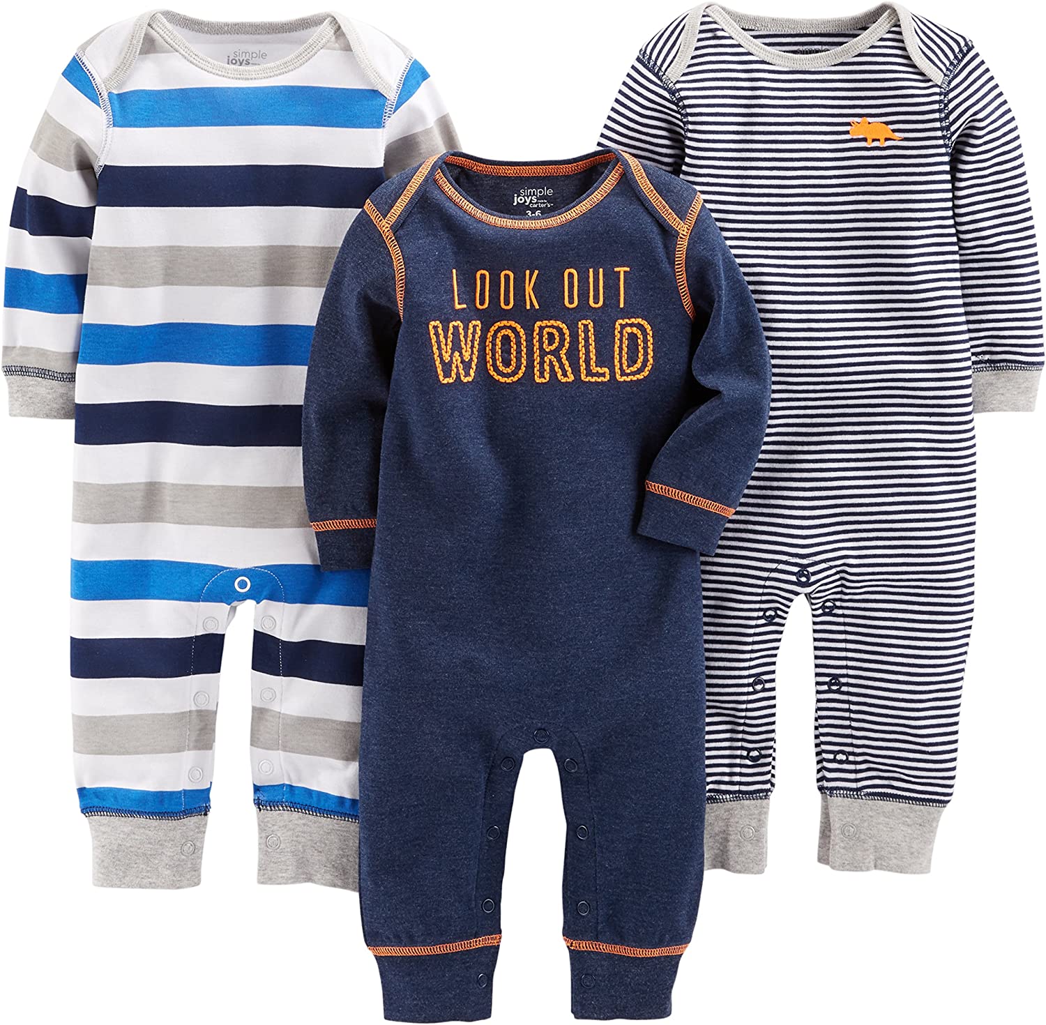 230816074414195_1 Simple Joys by Carter's Baby Boys' Jumpsuits, Pack of 3 - Image 1